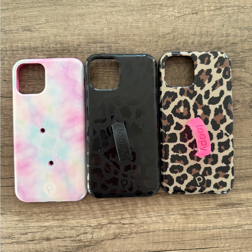 Loopy Case Pink Tie-Dye, Black Leopard, and Tan Leopard Phone Cases
